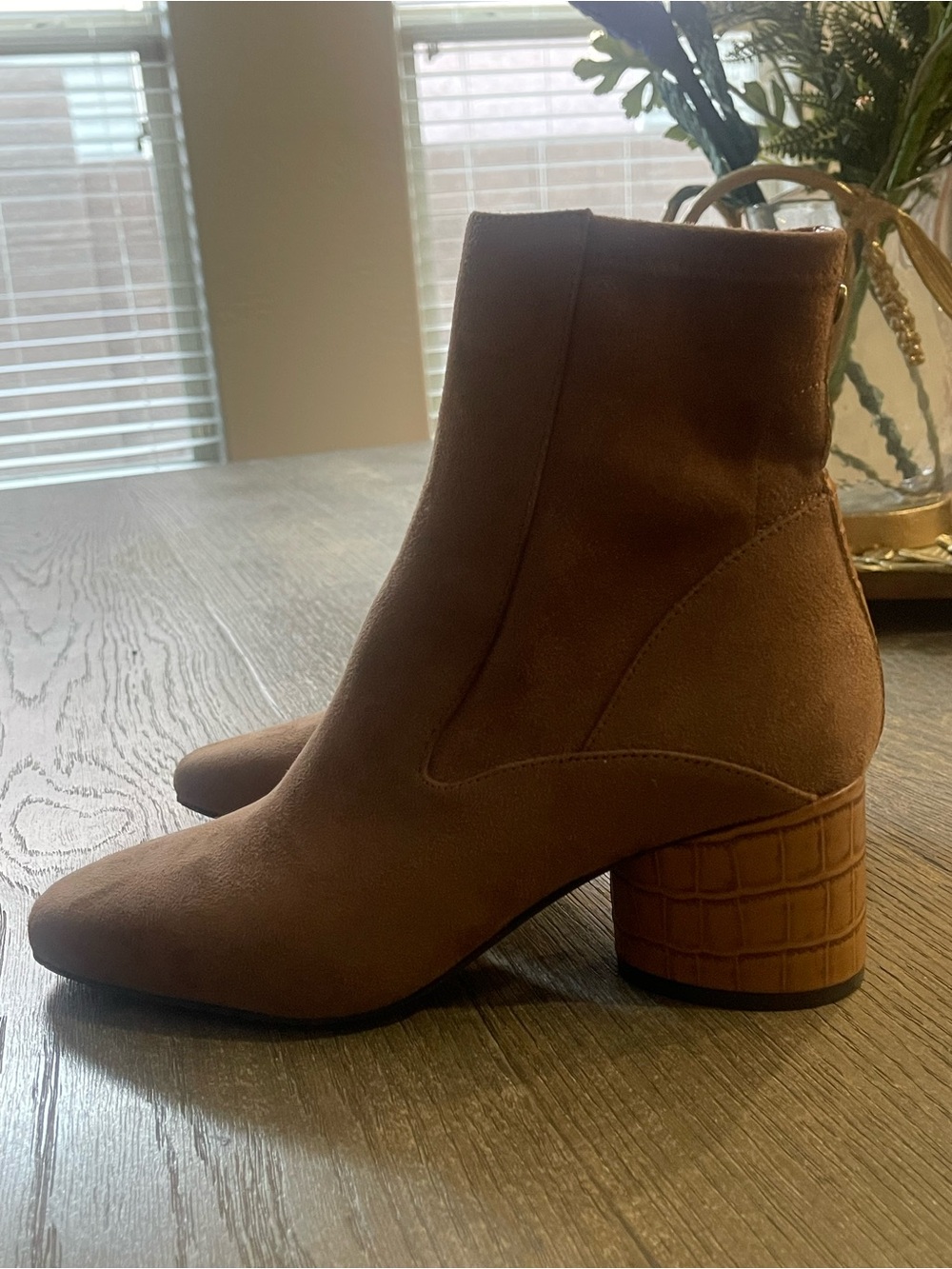 Donald J. Pliner Tan Suede Block Heel Ankle Booties